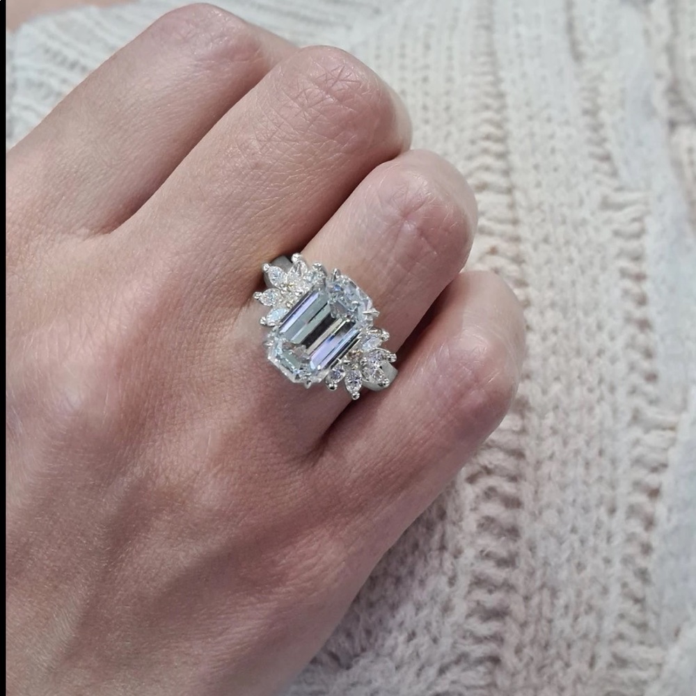New 925 Silver Luxury Rectangular Cut Diamond Ring - Picture 3 of 6